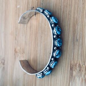 $196  Signed Navajo Turquoise & Sterling Cuff  Marked As STERLING